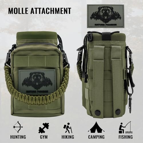 NATURE PIONEOR 32 64 128oz Tactical Water Bottle Pouch, Multi-Function Tactical Water Bottle Bag with Adjustable Shoulder Strap, Half/One Gallon Molle Strap Carrier Holder - color: Green, size: 32OZ