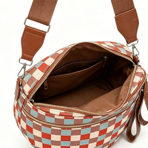 Checkered Crossbody Bum Bags for Women Nylon Checkered Purse Checkerboard Fanny Pack - color: B01-orange Green