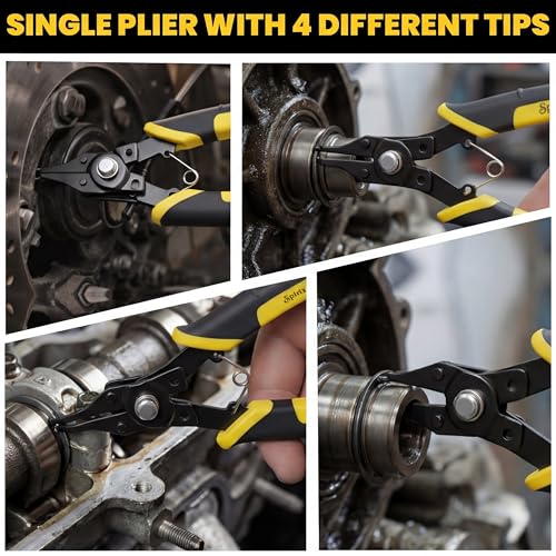 Snap Ring Pliers Heavy Duty Set, 4-in-1 Convertible Internal External Retaining Ring Pliers, Interchangeable Heads 45 90 Degree Angled Jaws, C Clip Circlip Lock Ring Removal Tool