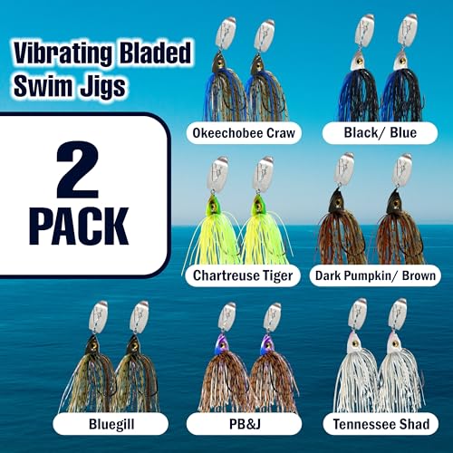 Reaction Tackle Tungsten Bladed Swim Jig Heads - Vibrating Chatter Jig with Silicone Skirt for Bass Walleye Pike (2-Pack) - color: Okeechobee Craw, size: 1/2 Oz
