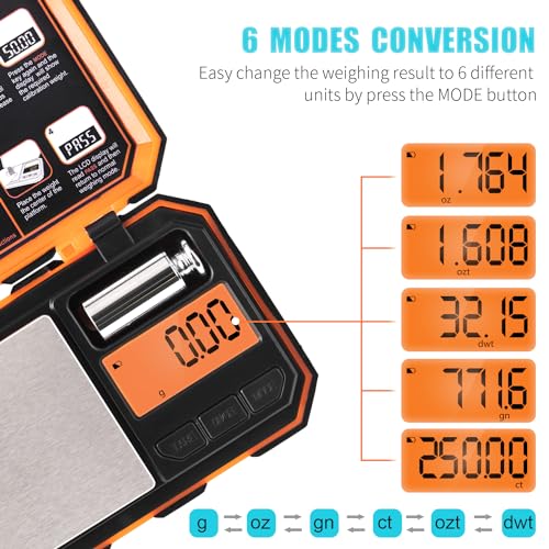 Fuzion Digital Pocket Scale, 500g x 0.01g Gram Scale, Mini Scale 6 Units Jewelry Scale with LCD Display, Tare Function for Food, Jewelry, Coin, Coffee - color: Orange, size: 500/0.01g