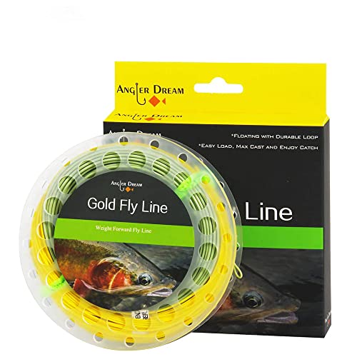 Gold Fly Line 90FT Weight Forward Floating 2 3 4 5 6 7 8 9WT Fly Fishing Line - color: MOSS GREEN + FLUO YELLOW, size: WF3F -90FT