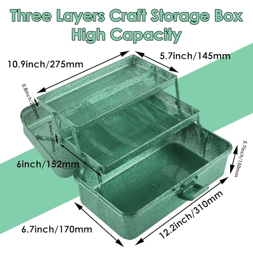Glitter Art & Craft Tool Storage Box,3-Layer Stackable Carry Tackle Box Sewing Box Organizer for Art Supply, Makeup,Sewing Supply (Green) - color: Green