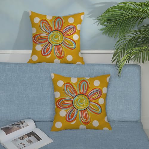 Mustard Yellow Pillow Covers 16x16 Inch 2 Pcs Colorful Floral Summer Outdoor Decor Throw Pillows Polka Dots Flower Farmhouse Holiday Decoration Pillowcase Linen Cushion Cover for Couch Sofa - color: Mustard Yellow Sun Floral, size: 16" x 16" (Pack of 2)