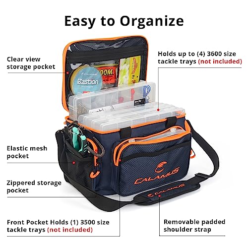 Calamus Fishing Tackle Bags - Fishing Bags for Saltwater or Freshwater Fishing - Rip-Stop PE - Padded Shoulder Strap - Pliers Storage -Orange - color: B：Orange(without trays)-14.3*9*7.5 inches