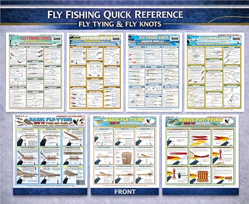Fishermen's Fly Fishing Set (Fly Fishing Knots #5-8 & Basic Fly Tying #1-3) - Waterproof Quick Reference Guide | Portable & Built to Last | Double-Sided & Easy to Read