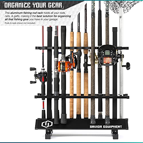 Savior Equipment Fishing Rod Rack Holder Organizer, 24-48 Slots to Hold Fresh Salt Water Spinning Rods & Reel Combo, Lightweight Aluminum Vertical Fish Pole Garage Storage Ground Display Stand - color: Carbon Black, size: 24-Slots