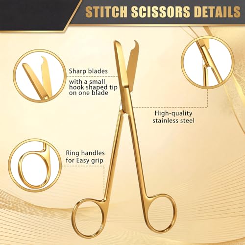 BBTO Hemostat Curved and Straight Hemostat Forceps Piercing Pliers Forceps, Stainless Steel Straight and Curved Pliers, Fishing Tweezer(Gold,4 Pcs) - color: Gold