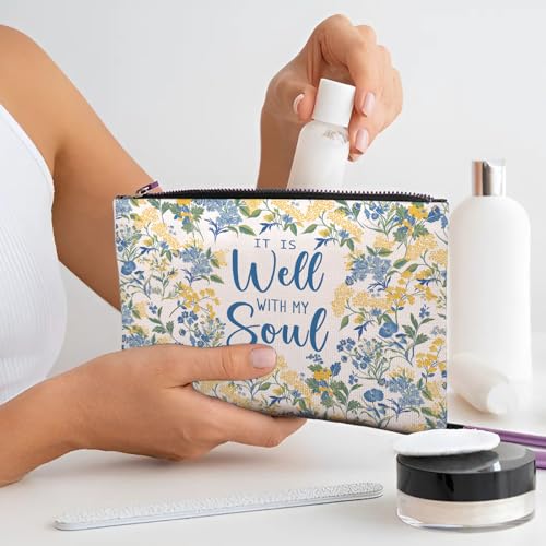 Floral Makeup Bag, Flowers Gifts For Women, Blue Floral Makeup Pouch, Travel Toiletry Bag With Zipper, Birthday Gifts For Women, Travel Toiletry Bag - color: Blue Floral