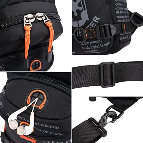 Hebetag Leather Sling Bag Crossbody Backpack for Men Women Travel Outdoor Camping - color: #30black(nylon)