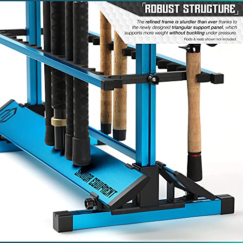 Savior Equipment Fishing Rod Rack Holder Organizer, 24-48 Slots to Hold Fresh Salt Water Spinning Rods & Reel Combo, Lightweight Aluminum Vertical Fish Pole Garage Storage Ground Display Stand - color: Ocean Blue, size: 24-Slots