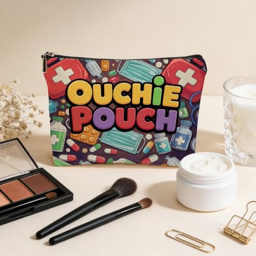 JIUWEIHU Funny Ouchie Pouch Makeup Bag, Funny Medical First Aid Cosmetic Bags Travel Organizer Bag Zipper Pouch, Birthday Christmas Nurse Gifts for Healthcare Workers Women Friend Colleague - color: Multicolor 0077