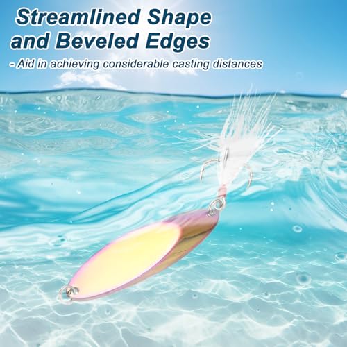 Fishing Spoons Lures Metal Saltwater Treble Trout Lures Jigging Spoon with Treble Hooks Spinner Baits for Freshwater - color: Colorful, size: 42g / 1.5oz