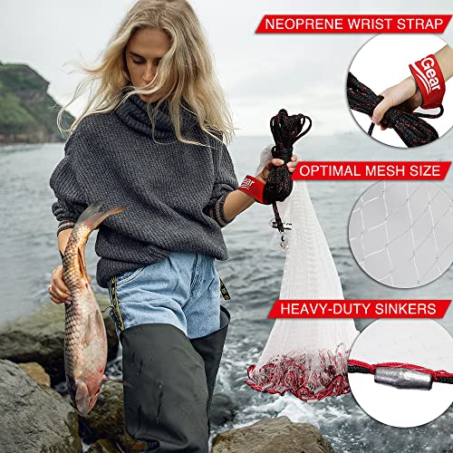 BasicGear Cast Net | Lead, 3ft-12ft Radius, 3/8 or 1/4 inch Mesh for Freshwater and Saltwater Bait Fish| Professional Grade and Upgraded Material | Throw Style - size: 10ft Radius, 1/4" Mesh