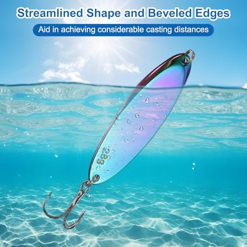 Fishing Spoons Lures, Metal Saltwater Treble Trout Lures Jigging Spoon with Treble Hooks Casting Spinner Baits - color: Colorful, size: 28g / 1 oz