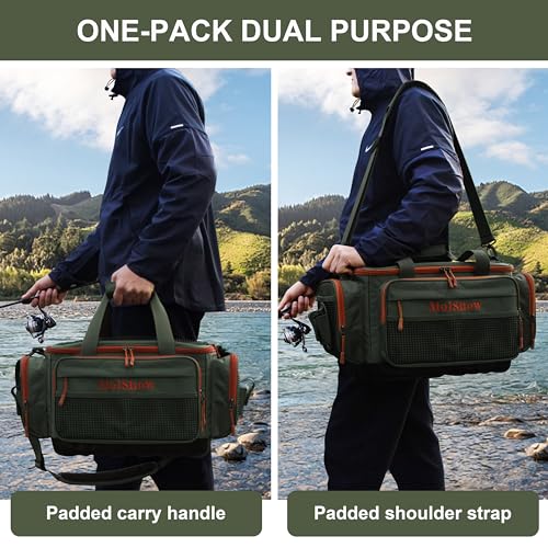 Fishing Tackle Box Bag - Fishing Bags for Saltwater or Freshwater (#Green) Fishing Tackle Bags - Padded Shoulder Strap - Tackle Bag for 3600 3700 Tackle Box - color: Green-Large (20"L*11.8"W*9.8"H)
