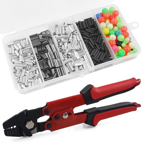Fishing Crimping Tool Kit Fishing Crimping Pliers Stainless Steel Wire Crimping Tool with 500pcs Crimp Sleeves Set, 4 Size Crimp Sleeves Fishing Tackle Pliers - color: High-carbon Steel Crimper