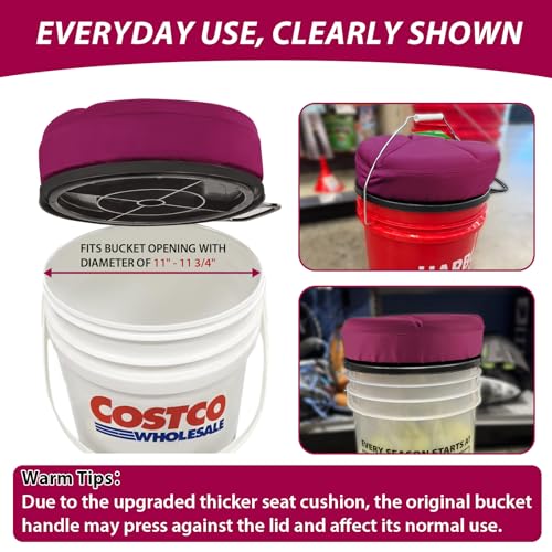 5 Gallon Bucket Seat with 3" Thick Seat Foam Cushion, 360°Swivel Bucket Lid Seat, Waterproof & Silent Bucket Seats for Dove Duck Hunting, Ice Fishing, Baseball, Camping - color: Burgundy