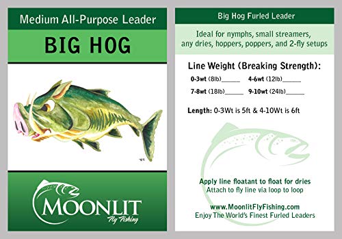 Big HOG Medium All-Purpose Fly Leader - Dries/Streamer/Nymph (Quality USA Made Moonlit Furled Leader) - size: 7-8wt