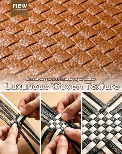 Trendy Woven Checkered Crossbody Bum Bag for Women，PU Leather Checkered Purse Fanny Packs Belt Bag (Woven Bum Bag - Pure Brown) - color: Woven Bum Bag - Pure Brown