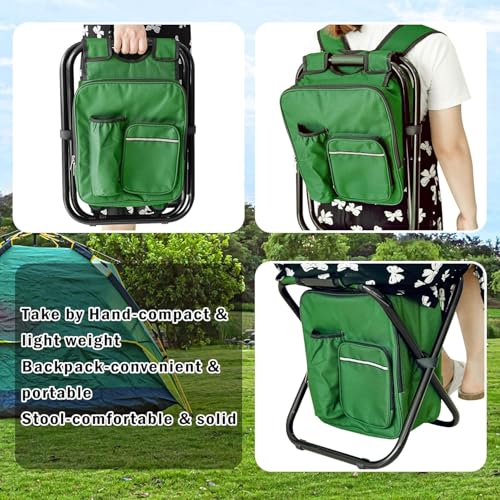 Kikerike Portable Stool Backpack Cooler Chair 300 LBS Max Load Folding Fishing Cooler Backpack Stool for Outdoors Hiking Beach Travel - Army Green - color: Army Green