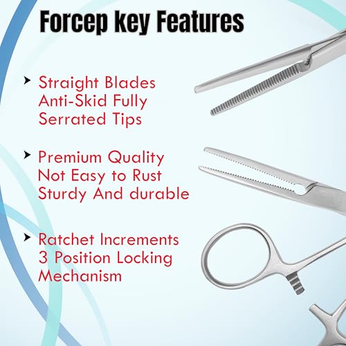 Hemostat Crile Forceps 5.5" Versatile Fishing Pliers Forceps, Stainless Steel, Multipurpose General Use Piercing Tweezer Long Serrated Jaws, Locking Mechanism, and Lightweight Design (1, Straight) - size: 1, Straight