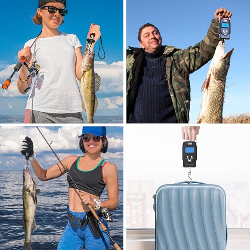 Dr.meter PS01 Fish Scale with Fish Lip Gripper - 110lb/50kg Backlit LCD Display Digital Weight Scale with Built-in Measuring Tape - Stainless Steel Fish Holder Tool Set, Fishing Gifts for Men