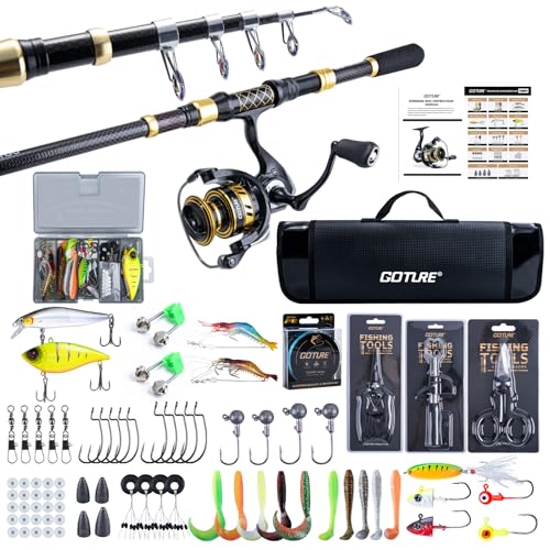Goture Fishing Rod and Reel Combos,1.8M-2.7M Telescopic Fishing Pole Spinning Reel Line Lures Set with Carrier Bag,Telescopic Rod Kit for Starter Travel Saltwater Freshwater Gear Gift - color: A5:Fishing Pole Kit with Carrier Bag, size: 6 ft/1.8 m