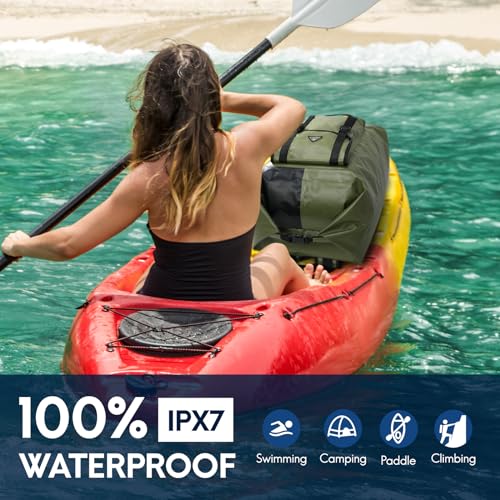 Haimont Dry Waterproof Roll Top Backpack Marine Dry Bag River Pack with Waist Belt Camping Surfing 60L, Army Green/Black - color: Army Green/Black, size: 60L