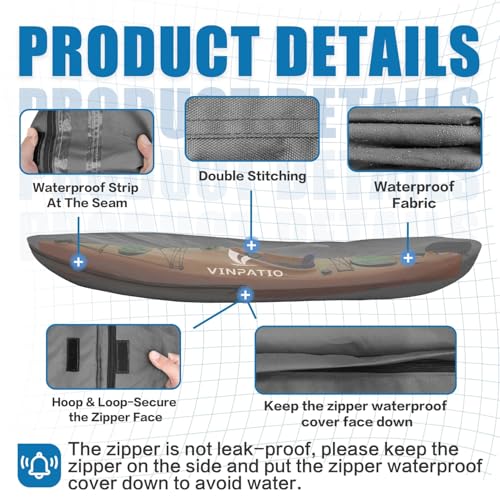 Kayak Cover 600D, Waterproof Full Coverage Canoe Cover with Zipper, Kayak Covers for Outdoor Storage, Heavy-Duty UV Protection and Tear & Dust Resistant for 18 ft Fishing Boats & Paddle Boards - size: 18ft Long, 37inch Beam Width