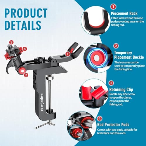 Heavy Duty fishing Rod Holders for Bridge, Clamp Fishing Pole Holders | 360° Adjustable,Quick-release Detachable Head | Offshore&Inshore Fishing Boat Gear | Fits All Boat,Fishing gifts for men