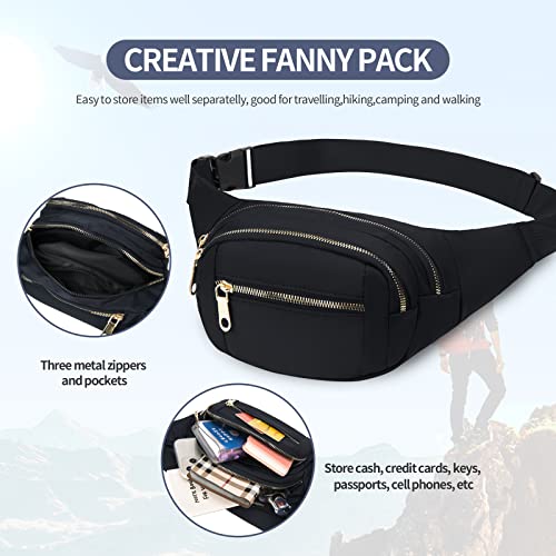 Crossbody Fanny Pack for Men&Women,Large Waist Bag & Hip Bum Bag with Adjustable Strap for Outdoors Workout Traveling Casual Running Hiking Cycling - color: Fashionable Black Gold