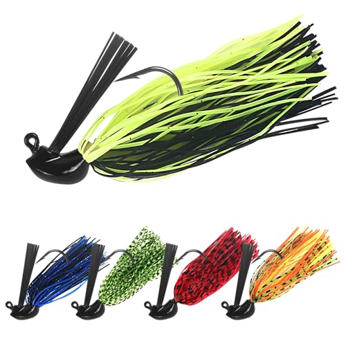 Bass Bladed Fishing Lures Jigs: 5pcs Swim Silicone Skirts Flipping Lures Hook Pitching Bait - color: Multi Color