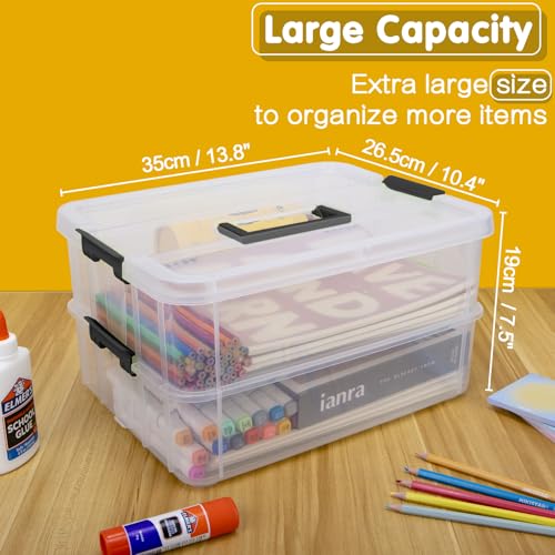 TERGOO 2 Layer Plastic Storage Containers with Lids, Multipurpose Clear Stack & Carry Box, Portable Craft Organizers and Storage Bin for Organizing Art & Craft, Sewing, Makeup, Nail Supplies (Black) - color: Black
