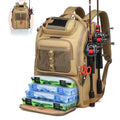 Fishing Tackle Backpack,Tackle Bag with 2 Rod Holders,Water-Resistant Large Storage Fishing Gear and Equipment (B-Khaki) - color: B-Khaki(Without tackle box)