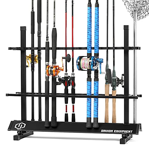 Savior Equipment Fishing Rod Rack Holder Organizer, 24-48 Slots to Hold Fresh Salt Water Spinning Rods & Reel Combo, Lightweight Aluminum Vertical Fish Pole Garage Storage Ground Display Stand - color: Carbon Black, size: 36-Slots
