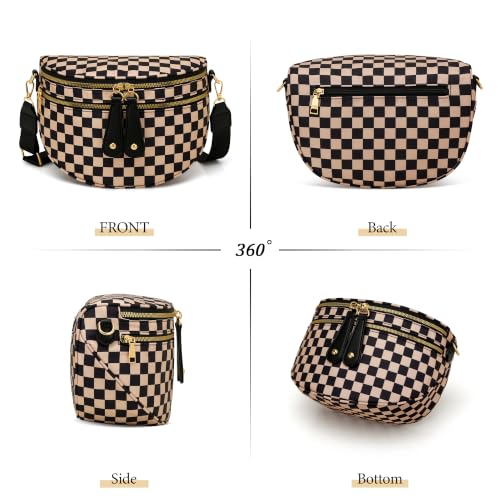 KKXIU Crossbody Sling Bag for Women Trendy Fanny Pack Vegan Leather Chest Bag | Trendy - color: Large-Khaki Checkered