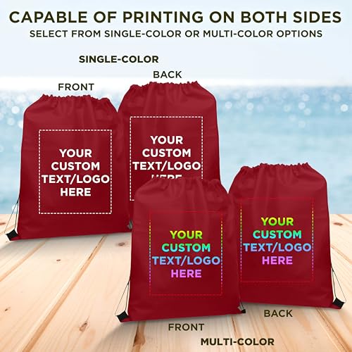 DISCOUNT PROMOS Custom Non-Woven Drawstring Backpacks Set of 10/50/100, Personalized Bulk Pack - color: Burgundy, size: 10/50/100