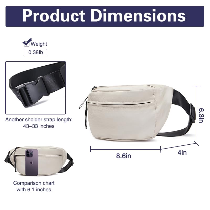 Large Capacity Nylon Women Sling Bags Girl Fanny Pack Light Weight Crossbody Bag Men Shoulder Bag Unisex Classic Waist Packs Purse Hiking Roomy Chest Bag, Easy Carry Any Phone,Wallet - color: Kakhi