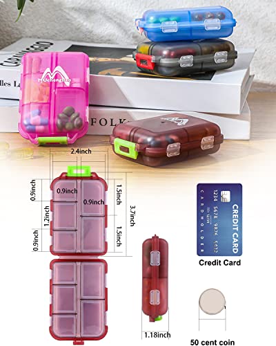 4PS Travel Pill Organizer with 164 Slice Labels，10 Compartments Travel Pill Box Portable Folding Small Pill Case Daily Pill Container Used for Carry Storage Medicine Organizer By M MUchengbao - color: Dark Red + Gray + Pink + Blue