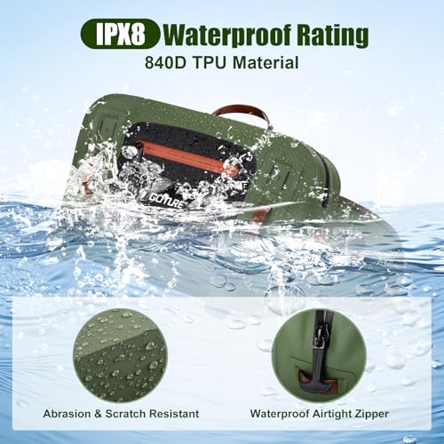 Goture Waterproof Fishing Waist Pack,IPX8 840D TPU Large Tackle Bag with Rod Holder,Airtight Zipper Closure,Detachable Water Bottle Holder, 10L Fly Fishing Bag with Adjustable Strap,Sling Fanny Pack - color: B1:10L Green Waterproof Tackle Bag