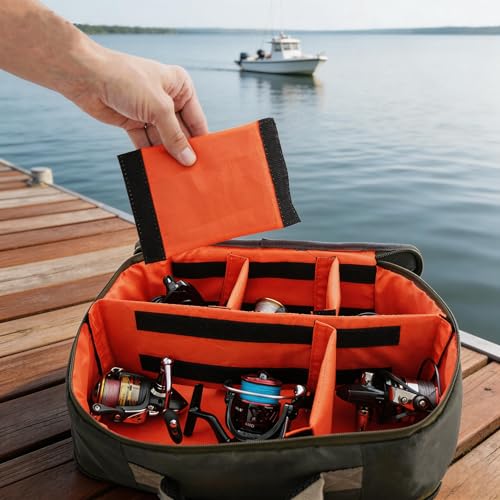 Kylebooker Fishing Reel Case – Travel Storage Bag with Adjustable Compartments for Fly Reels, Spinning Reels, Baitcasting Reel & Fishing Gear - color: Green