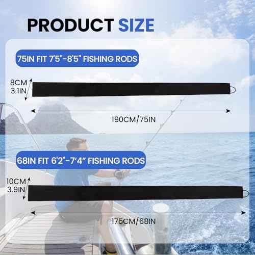Neoprene Camo Fishing Rod Sleeves,Fishing Pole Sleeves,Fishing Rod Socks | UV Resistance,Puncture Resistant, Protect Casting, Spinning, Trolling Fishing Rods, Storage, tangled-free,75in,68in,60in - color: 2-Black, size: 69"