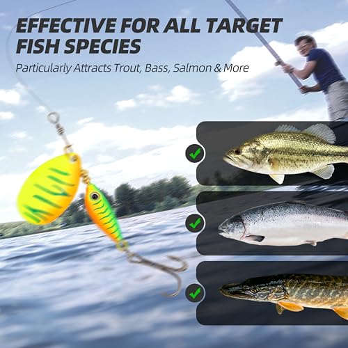 Inline Spinner Bait – Fish-Shaped Spinnerbait Lures 5-Pack, 360° Rotation with Reflective Blades, Perfect for Freshwater & Saltwater Fishing, Targeting Bass, Trout, Pike, Perch & More - color: Little Fat Fish Spinnerbait