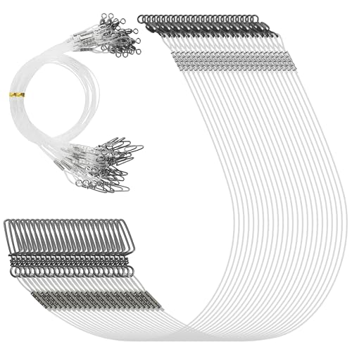 Fluorocarbon Fishing Leader, 12/24pcs Fluorocarbon Leader Line with Swivels Snap Invisible Fishing Wire Leader Connect Tackle Lures Bait Hooks for Saltwater Freshwater - size: 50lb, style: 24pcs