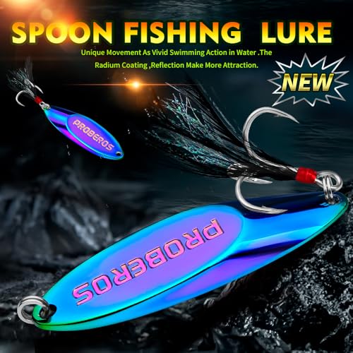 PROBEROS Fishing Spoons Lures Bass Baits Jigging Bait Tackle with Treble Hooks Hard Metal Spoon Fishing Lure Weight Pick 10 Pcs/Pack Silver Gold - color: 10PCS Neon, size: 28G-1OZ