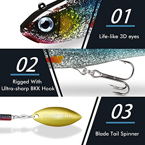 TRUSCEND Shadtale Easy Catch Soft Fishing Lures with BKK Hooks - Trembly Sinking and Vibrating Swim for More Bites, Pre-Rigged Swimbaits for Bass, Trout, Crappie, Walleye, Freshwater Saltwater Fishing - color: E1-8"-1.7oz