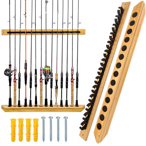 THKFISH Fishing Rod Racks Fishing Rod Holders for Garage Wood Fishing Pole Wall Rack Store 14 Fishing Rod Combos,1 Pair - color: Vertical Rod Rack-for 14 rods