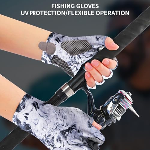 Sun Gloves UPF 50+ Fishing Gloves, Fingerless Sun Protection UV Protection Fishing Gloves Men/Women for Kayaking, Hiking, Paddling, Driving - color: Light blue, size: Large