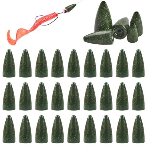 Bullet Fishing Weights Sinkers, 30pcs Worm Weights Fishing Sinkers for Bass Fishing Carolina Rig Texas Rig Slip Sinkers Sliding Fishing Weights Saltwater Freshwater - style: 3/8oz-30pcs
